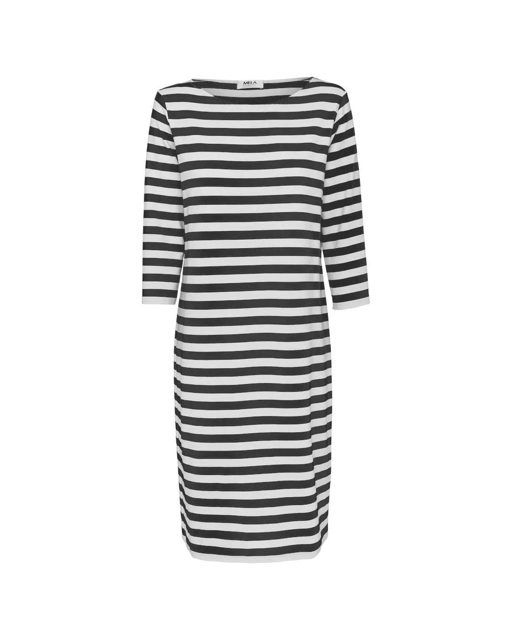 Relaxed Boat Neck Dress- Lead/ White